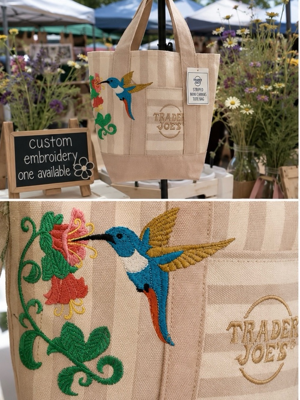 ♥️Trader Joe’s Mini Canvas Tote Bags with Custom Embroidery